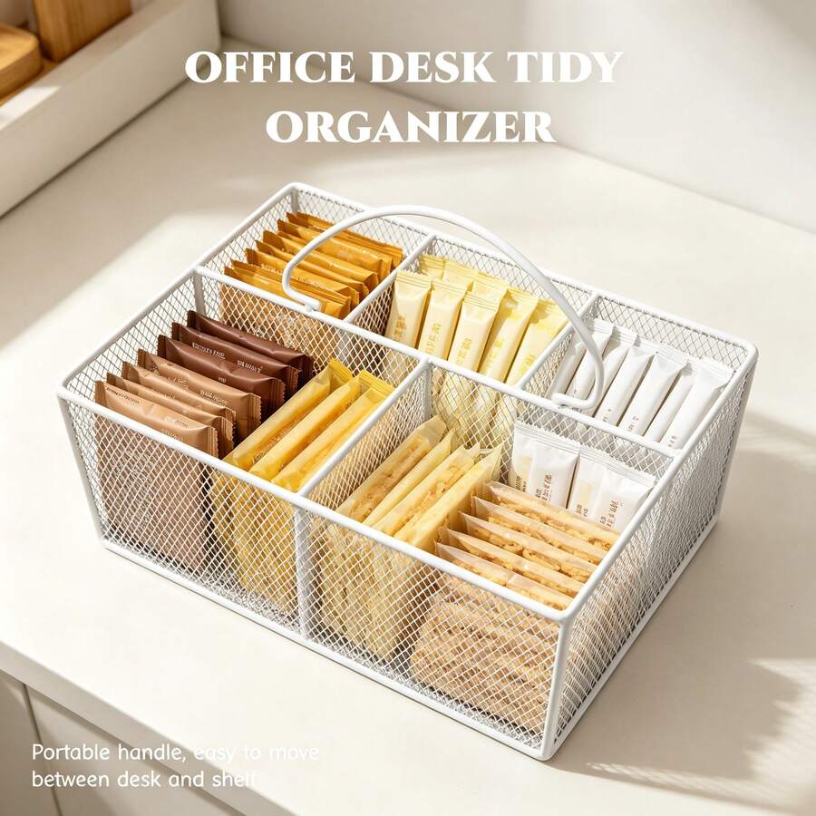 1pc Ironwork Storage Basket, Handheld Segmented Storage Bin, Desktop Snack Storage Box, Kitchen Utensil Storage Gadget, Utility Basket - View 1