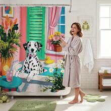 1pc Spotted Dog Summer Garden Shower Curtain, Colorful Animal Bathroom Divider - Suitable For Bathroom Decor, Easy To Clean Exquisite Home Decoration, Bathroom Partition Curtain, Decorative Shower Curtain, Bathroom Accessories Home Decor Gift - Includes 12 Hooks - Multicolor - View 6