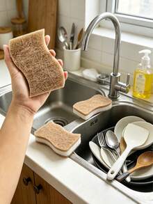 1/6/12/24 Lap Spons Tebal dan Tahan Lama, Spons Pembersih Serat Alami, Alat Pembersih, Cocok untuk Peralatan Makan. Cocok untuk Dapur, Kamar Mandi, Rumah Tangga, Pembersihan Kerak Wastafel, dan Membersihkan Noda Minyak Membandel pada Kompor. Daya Pembersih yang Kuat. - MultiWarna - View 6