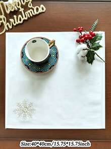 ABEST6522 Home&Living store 1pc 100% Polyester Embroidered Elegant Napkin, Suitable For Cafe, Restaurant, Party, Date, Wedding And Other Home Decor Occasions, Square Napkin - White Gold - View 3