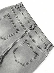 Teen Boy Casual Daily Washed Slanted Pocket Wide Leg Jeans - Light Grey - View 5