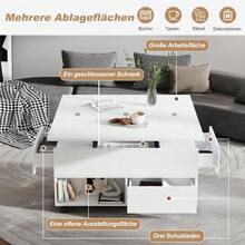 Height-Adjustable Coffee Table, 3-In-1 Multifunctional Living Room Table With Wheels, 4 Drawers, Coffee Table, For Living Room, Home Office, Convertible Into A Dining Table, White, 100x50x52cm - White - View 4