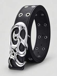 New Y2K Hollow PU Leather Punk Belt, Unisex, Vintage Luxury Asymmetrical Alloy Buckle Belt, Suitable For Daily And Formal Occasions, Perfect Gift Choice - Silver Buckle Black - View 10