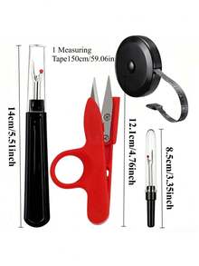 6pcs Red & Black Sewing Repair Tool Set, Portable Sewing Accessories Kit, Includes Multi-Size Seam Rippers, Retractable Measuring Tape, Sharp Thread Scissors, Suitable For Clothing Repair, Quilting, Embroidery And DIY Craft Projects - 6-piece Red and Black Set - View 5