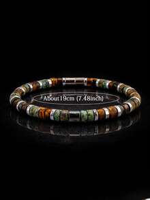 Natural Stone African Turquoise Tiger Eye Tube Beaded Bracelet For Men, Boho Style Handmade Fashion Jewelry, Suitable For Casual Attire All Season - Multicolor - View 4