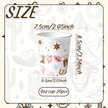 10/20pcs Western Cowgirl Paper Party Cups, Pink Bohemian Style Cowboy Boots And Cactus Star Pattern Disposable Drinking Cups, Suitable For Birthday Party, Rodeo Theme Event And Baby Shower Celebration Table Decor - Multicolor - View 4