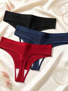 6pcs Women's Ribbed Thong Panties, Loose Fit With Elastic Waistband, Suitable For Bodysuits, Daily Home Wear Underwear Set - Multicolor - View 3