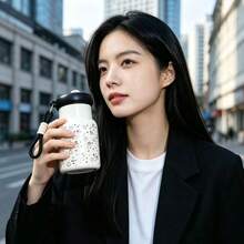 550ml Cartoon Cute Insulated Tumbler With Adorable Body Pattern And Portable Lanyard, Eye-Catching For Daily Outings, Comfortable Grip, Convenient For School, Commute And Shopping, Spring Lid Design For Easy Opening And Closing, Satisfies Daily Insulation Needs For Hot And Warm Water, Fresh And Cute Appearance For Great Photos, Perfect For Personal Use Or As A Gift, Combines Aesthetics And Practicality - Multicolor - View 5