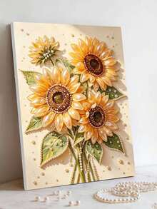 1 Set Of DIY Handmade Pearl Painting, Pearl Sunflower Pattern Decorative Painting, Comes With Self-Adhesive Pearls And Tools, DIY Handmade Inlaid Pearl Painting, Suitable For Home Decoration, Diamond Painting Kit, Frameless - A - View 2