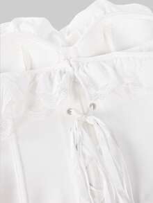 Yuwenier White Minimalist Elegant Cold Shoulder Fitted Corset Top, Ruffle Lace Trim, Boned Slimming Bustier, Suitable For Date, Outing, Valentine's Day, Halloween - White - View 11