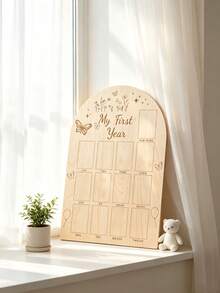 Personalized First Year Photo Board Custom Name Wooden 12-Month Milestone Photo Frame Arched Floral Keepsake For 1st Birthday Party - Multicolor - View 6