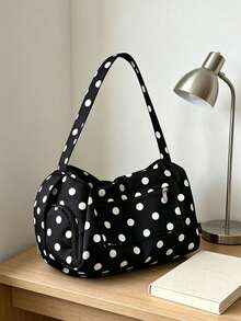 Aksesori Dekorasi Multi-Saku Motif Polkadot, Penyimpanan Multi-Kompartemen Kapasitas Besar dengan Penutup Resleting, Cocok untuk Pelajar, Pekerja Kantoran, Perjalanan Harian, Sekolah, Belanja, Perjalanan, Perjalanan Singkat, Penggunaan Serbaguna - Hitam - View 6