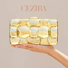 CEZIRA All-Gold Hard Shell Evening Clutch Bag, Fashionable Design, Premium Texture, Crossbody Phone Bag For Women, Suitable For Dinner, Cocktail Party, Wedding Occasions - Multicolor - View 6