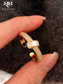 1pc Fashionable Luxury Cubic Zirconia Open Single Ring Suitable For Women's Party And Gathering Wear - Yellow Gold - View 2