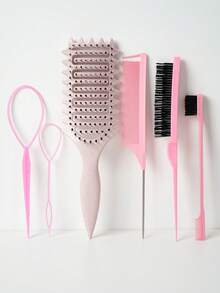 11pcs Curl Defining Brush Set, Hollow Bouncy Comb, Teasing, Rat Tail Comb, Edge Brush, Clip, Braiding Tool, Suitable For Daily - Multicolor - View 7