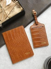 Takeoak 2 Buah Set Gantungan Paspor dengan Nama Kustom dan Label Koper, Kartu Privasi, Sampul Paspor yang Dipersonalisasi, Kotak Hadiah, Kemasan Hadiah Buaya Imitasi - Set kotak hadiah tersedia - View 15
