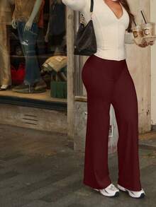 One Piece Women's Solid Color High Waist Yoga Long Loose Wide Leg Pants, Comfortable Slimming, Suitable For Running And Fitness, Versatile - Burgundy - View 7