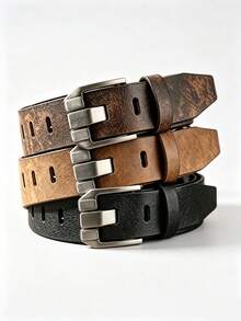 Minimalist Casual Business Vintage Buckle Black/Coffee/Brown PU Leather Belt, Unisex Suitable For Daily Commute, Gift, Family Gift - Multicolor - View 6