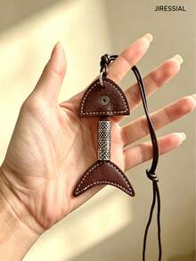 JRESSIAL Cute Versatile Casual Fashion Multi-Color Leather Handmade Fish Bone Pendant DIY Keychain Bag Charm, Can DIY Bag Charm, Car Rearview Mirror Hanging Decoration, Sweater Chain, Luggage Charm, Keychain, Perfect Gift For Birthday, Anniversary - Coffee - View 12