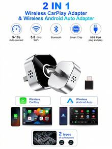 Plug And Play CarPlay Converter, Converts Wired Connection To Wireless, 2-In-1 Wireless CarPlay And Android Auto Adapter, Fast Connection, Compatible With USB/USB-C Interface, Compact Size - A - View 16