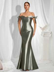 VIPGIRL New Silver Strapless Design Satin Fabric Elegant High-End Luxury Women's Formal Evening Gown - Silver - View 5