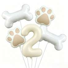 5Pcs Cream Number 0‑9 Dog Bone Paw Print Foil Balloon Set, Pet Theme Birthday Party Decor - View 14