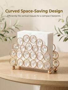 Nordic Style Glass Tissue Box, Oval Metal Toilet Paper Holder, Suitable For Restaurant, Hotel And Club; Home Bathroom Decor, Summer Bathroom Storage, Gold Finish - Gold - View 7