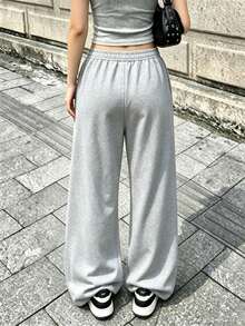 1pc Cute Girls Wide Leg Sweatpants, Climbing Cat & Casual Cat Pattern, Soft Casual Streetwear Long Pants - Grey - View 2