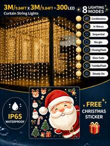 Solar Powered Curtain Lights, Random Window Sticker Gift, Outdoor Garland Lights, 8 Lighting Modes, Waterproof, Solar Fairy String Lights, 300/200/100LED, Garden, Yard, Eaves, Gazebo, Wedding, Camping, Party, Window, Wall, Balcony, Christmas Decoration - Solar Led String Light - View 17