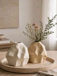 1Pc Wabi‑Sabi Irregular Rock‑Shaped Decorative Vase, Textured Surface Flower Container, Aesthetic Table Centerpiece Ornament For Living Room Desktop Home Display - Rock Vase - View 5
