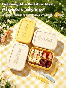1pc Personalized Custom Name Silicone Food Storage Lunch Box, Customized 3-Compartment Dinner Plate, Halloween Edition, Back To School Fashion, Christmas Gift, Travel Storage, Easy To Clean - Multicolor - View 4