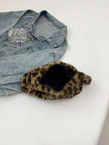 Leopard Print Fuzzy Shoulder Bag (Random Print Position) - Brown - View 9