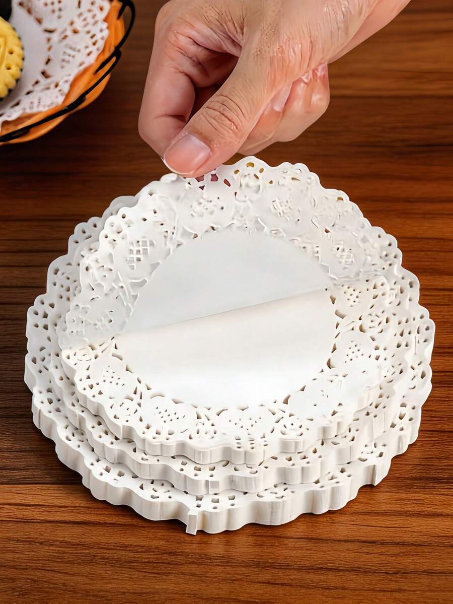 100/300/500pcs Round White Lace Paper Doilies, Baking Paper Pads, Suitable For Crafts, Tableware Decoration, Party, Wedding, Cake, Dessert, Baking, BBQ, Fried Foods