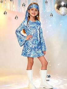 Tween Girl 70s Disco Party Dress Costume For Dance Party, Birthday Party, Children's Day, Halloween - Blue - View 4