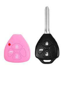 1pc Pink Silicone Car Key Cover Anti-Drop Compatible With Toyota Corolla - A - View 3
