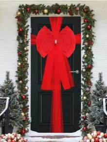 1pc Extra Large Red Organza Bow Door Decor, Reusable, Rhinestone Bow Set, Suitable For Door Decor And Christmas Tree, Perfect For Christmas, Birthday, Valentine's Day, Wedding And Anniversary - one-size - View 1
