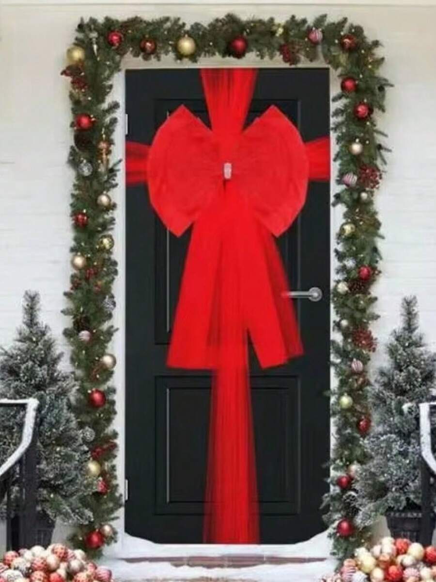 1pc Extra Large Red Organza Bow Door Decor, Reusable, Rhinestone Bow Set, Suitable For Door Decor And Christmas Tree, Perfect For Christmas, Birthday, Valentine's Day, Wedding And Anniversary - one-size - View 1