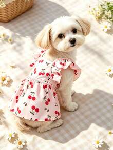 1 pieza Vestido para mascotas, Vestido de verano con estampado de cerezas - Rosa Pálido - Ver 5