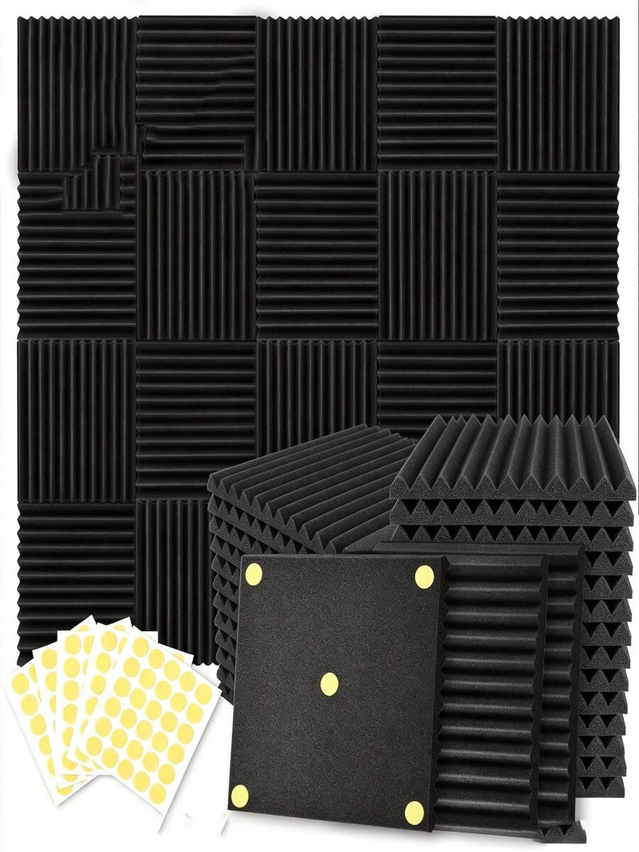 12pcs Soundproof Foam Wall Acoustic Panels, High Density Quick Rebound Wedge-Shaped Sound Absorbing Foam For Studio, Home, Recording Room, Home Theater, Gaming Room, Acoustic Treatment, Conference Room - Multi-color - View 1