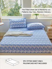 1pc Blue Rose Print Fitted Sheet, Easily Fits 9-12 Inch Thick Mattresses, Soft, Wrinkle-Resistant, Breathable And Comfortable, Suitable For Various Bed Sizes - Twin, Full, Queen, King, Machine Washable - Multicolor - View 2