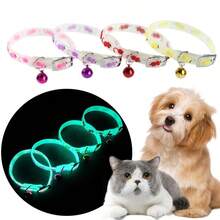4pcs Random Colors Pet Glow-In-The-Dark Collars, Cute Nighttime Luminous Pet Collars, Glow-In-The-Dark Pet Collars - Glowing Collars With Paw Prints, Nighttime Safety Anti-Lost Collars, Suitable For Small Dogs And Cats, Various Colors - Multicolor - View 2