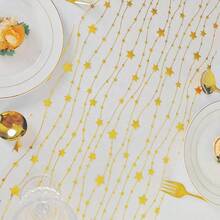 1pc Transparent Mesh Star Garland Christmas Holiday Table Runner, Elegant Thin Mesh Glitter Tablecloth Centerpiece Home Decor For Holiday Birthday Party Dinner, Gold And Silver - Gold - View 13