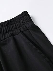 Sweet Cool Girl Cargo Wide Leg Pants, Bow Print Side Pocket Elastic Waist Loose Fit Long Pants For Girls, Spring/Autumn - Black - View 6
