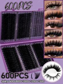 708/700/684/600/180pcs Eyelash Extension Kit, DIY Segmented Lashes, Large Capacity Soft False Eyelash Bundle Set, Suitable For Beginners, DIY Home Use, Fluffy And Thick, Easy To Use, Portable And Reusable, Spiky+D-Curl False Eyelashes - Multicolor - View 6