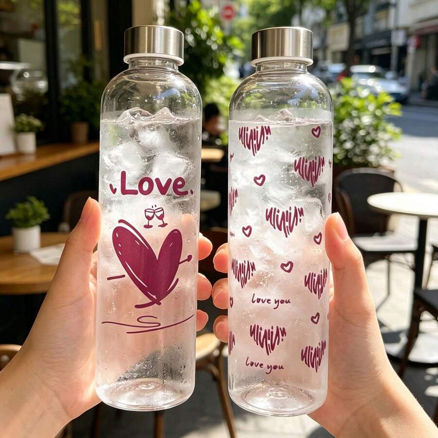 1pc 1000ml Kids Water Bottle, Heart & Bow Cartoon Design, Anti-Drop ...