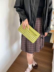 純色PU皮革輕量大容量翻蓋磁扣小方包，多功能派對與晚餐包，適合女性 - 綠色 - 查看 9
