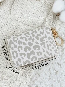 Fashionable Leopard Print Women's Short Wallet, With A Chain Keychain Zipper, Multifunctional Credit Card Holder, Multi Slot Credit Card Storage Bag - Grey - View 9