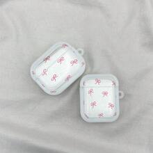 1pc Cute Pink Bow Print Clear Frosted Earphone Case,Soft Silicone Protective Cover With Keychain Hole For AirPods4 1/2/3/Pro - Multicolor - View 2