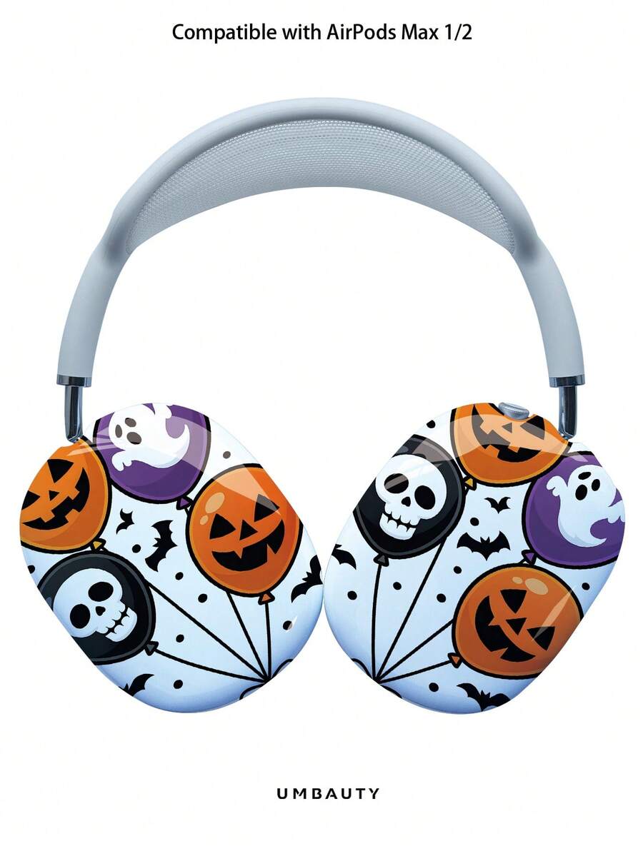 GIIPPA Glossy Hard Ear Cup Protective Case Pumpkin Lantern Pattern Unisex Anti-Scratch Shell Compatible With AirPods Max 1/2 Oval Over-Ear Headphones For Daily Commute, Campus, Cafe, Travel, Picnic And Other Scenarios Matching Accessories - Orange - View 1