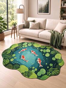 DAJIANG 1pc Lotus & Koi Fish Modern Carpet, Kitchen Rug, Hallway Rug, Bathroom Rug, Indoor/Outdoor Bedroom Hallway Living Room Bedside Floor Mat, Machine Washable Easy Clean Non-Slip Backing, Bathroom Autumn Decor Holiday Rug - Multicolor - View 4